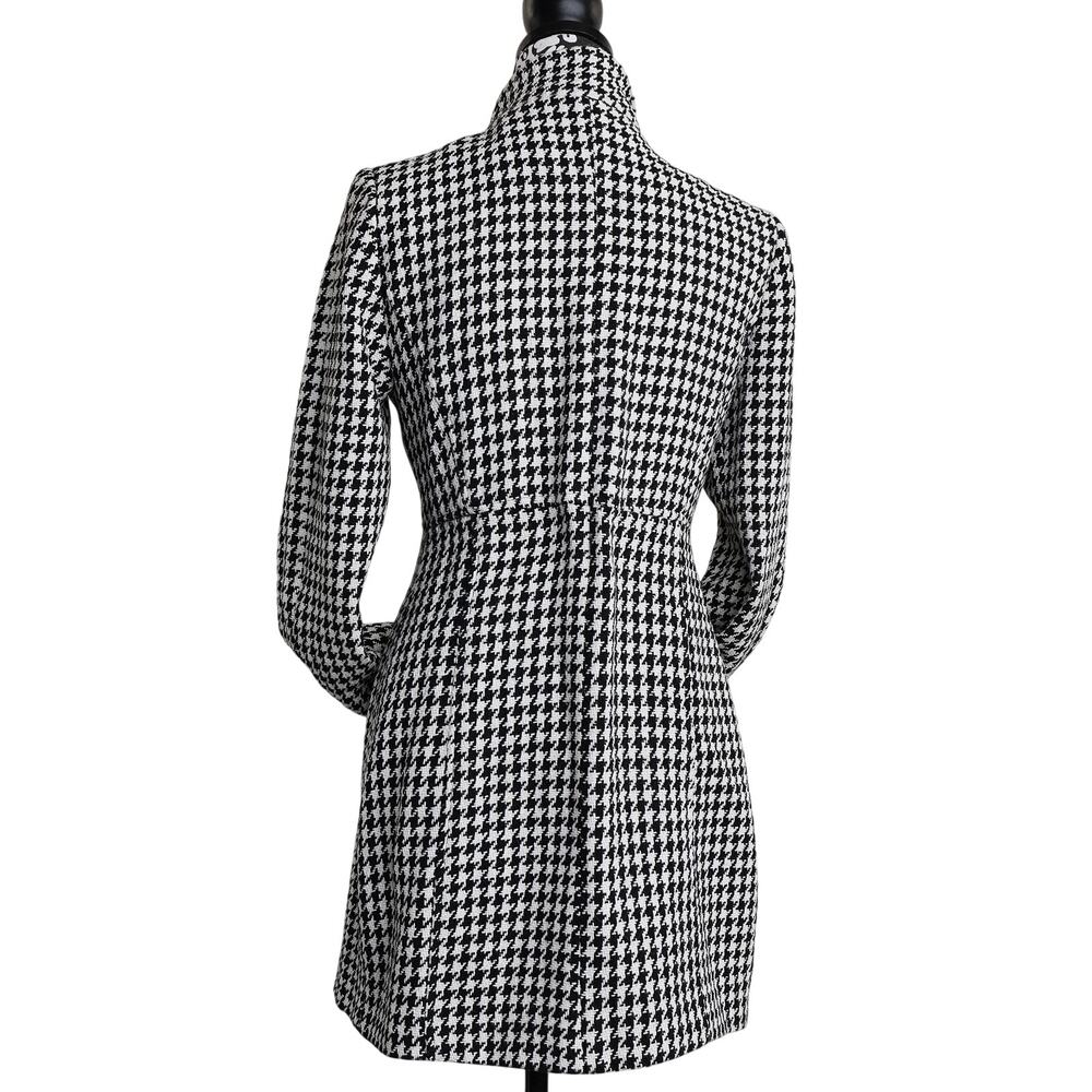 Classic Preppy Houndstooth Wool Blend Pleated Peplum Button Up Peacoat - M - Picture 2 of 13